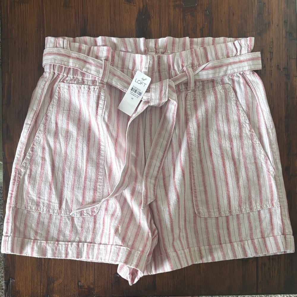 LOFT Tie Waist Striped Shorts